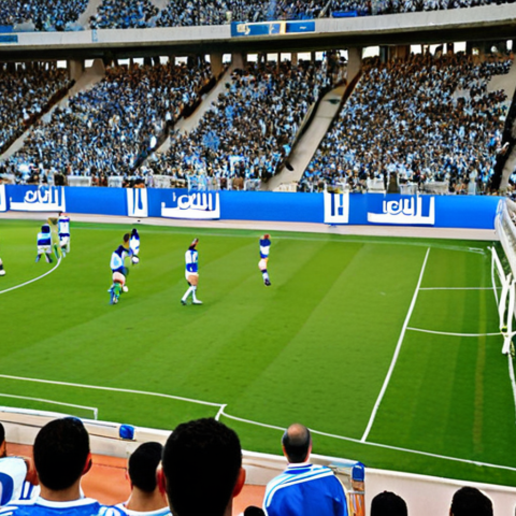 **

A vibrant football stadium in Israel, packed with cheering fans wearing team colors. In the foreground, a skilled football player is dribbling the ball, showcasing the passion and popularity of football in the Israeli sports scene. The atmosphere is energetic and exciting, reflecting the national fervor for the sport.

**