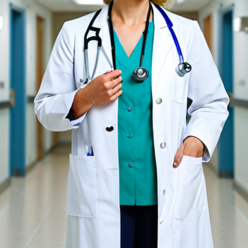 Home 28 **
"A confident female doctor, fully clothed in a professional white coat and stethoscope, standing in a modern hospital hallway, safe for work, appropriate content, perfect anatomy, well-formed hands, professional medical photography, high quality."
**