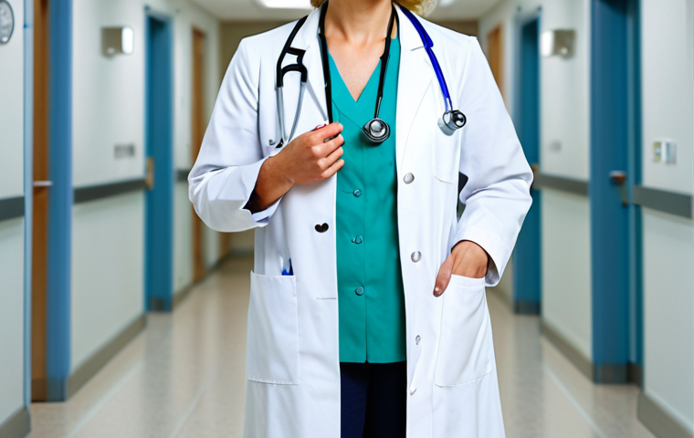 **

"A confident female doctor, fully clothed in a professional white coat and stethoscope, standing in a modern hospital hallway, safe for work, appropriate content, perfect anatomy, well-formed hands, professional medical photography, high quality."

**