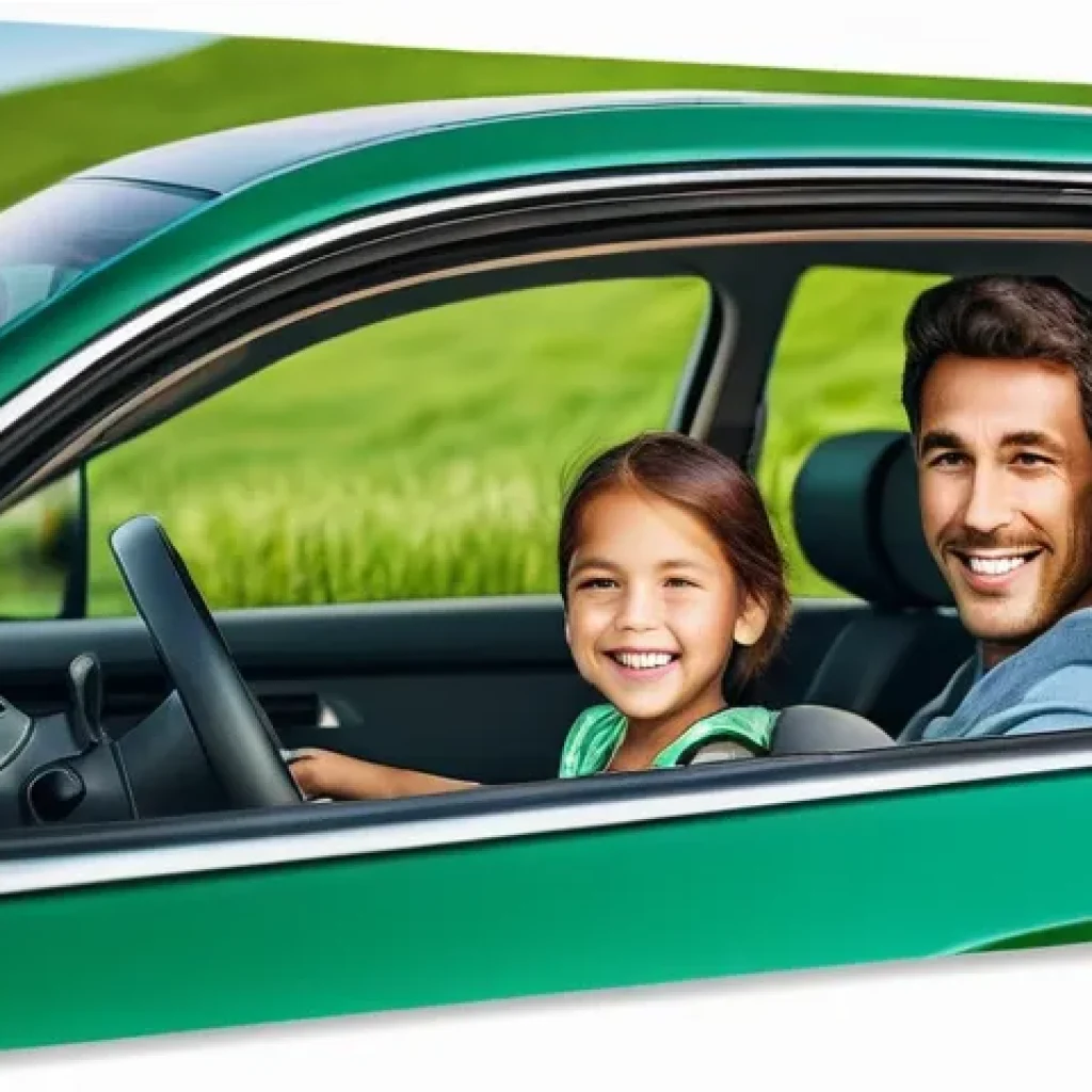 이스라엘에서의 자동차 보험 규정 - A vibrant, cheerful family (father, mother, a son, and a daughter, all modestly dressed in comfortab...