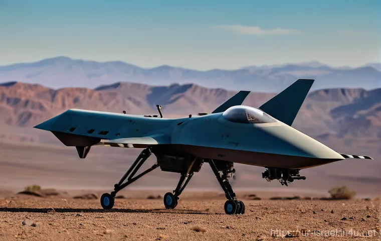 이스라엘 드론 테크의 글로벌 입지 - **Prompt:** A sleek, advanced military drone from the 1970s, camouflaged and soaring silently over a...