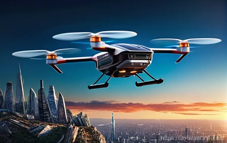 이스라엘 드론 테크의 글로벌 입지 - **Prompt:** A modern, multi-rotor agricultural drone hovering above a vibrant, expansive field of he...