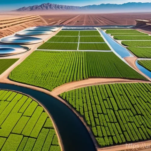 Home 27 이스라엘의 자연과 환경보호 정책 - **Prompt:** A breathtaking aerial view of a vibrant oasis flourishing within a vast, golden desert. ...