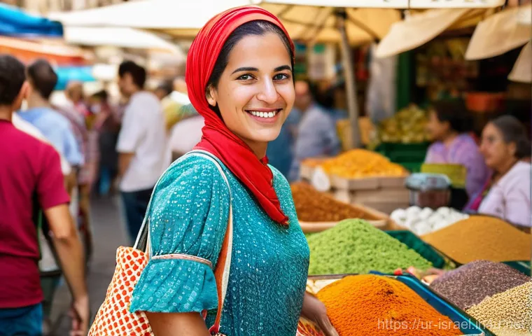 이스라엘에서 가장 많이 쓰이는 표현 - Vibrant Market Interaction: Shalom and Todah**
Prompt: "A bustling, sun-drenched outdoor market sce...