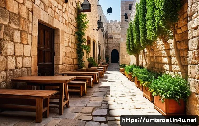 이스라엘의 문화 예술과 지역 특색 - **Prompt 1: Ancient Walls, Modern Echoes**
"A picturesque, narrow cobblestone alley in the histo...