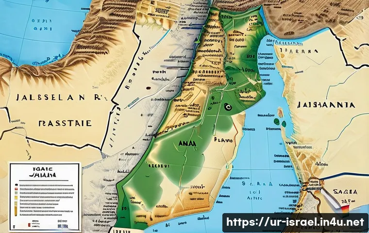 이스라엘 팔레스타인 분쟁 - A detailed, realistic map of historic Palestine and surrounding regions, highlighting key geographic...