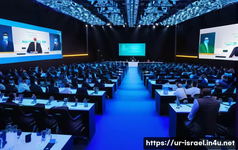 이스라엘에서 열리는 주요 국제 학회 - A vibrant international biotechnology summit scene in Tel Aviv, 2023, showing a diverse group of sci...